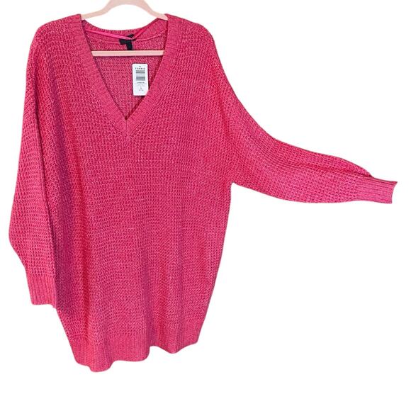 Torrid NWT 3X Virtual Pink Waffle Knit Drop Shoulder V-Neck Pullover Sweater - Picture 1 of 6
